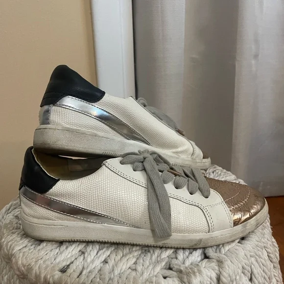 Women's White and Gold Sneakers - Picture 3 of 5